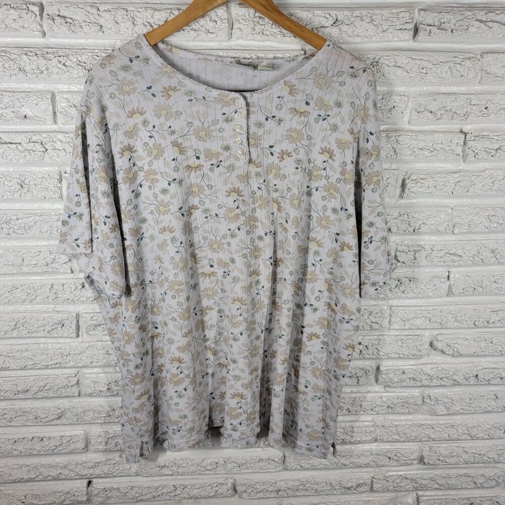 Classic Elements Womens Top 3X Plus Short Sleeve Beige Floral Comfy FLO261E